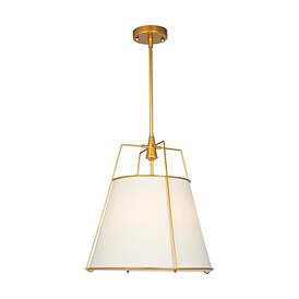 Image2 of Pullman 17" Wide 3-Light Brass Pendant With Cream Linen Shade more views