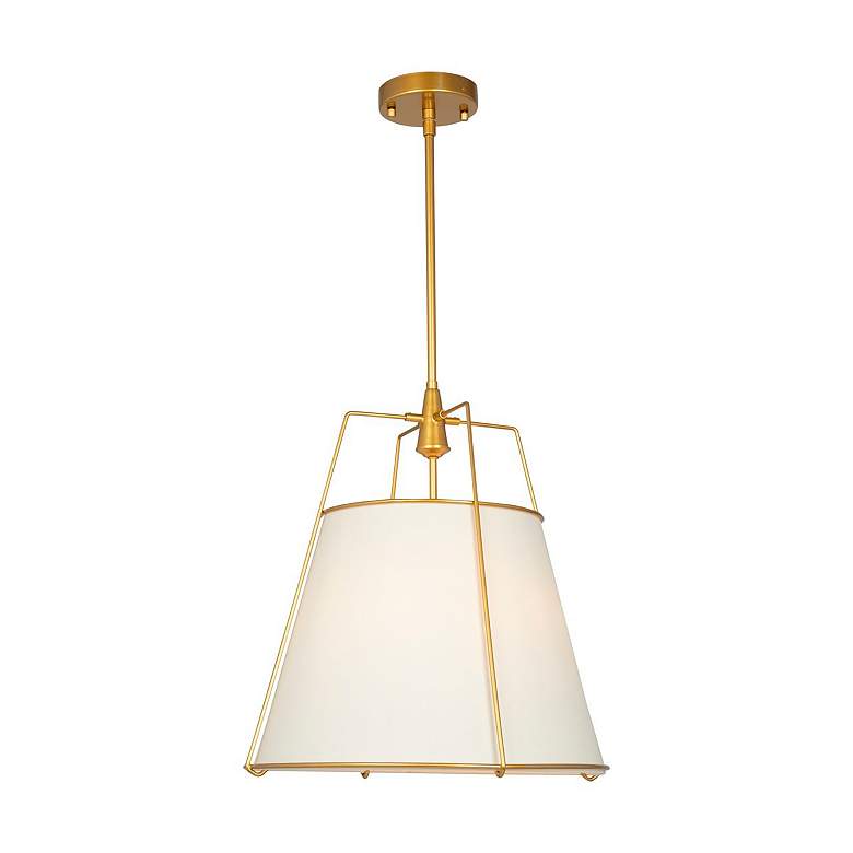 Image 2 Pullman 17" Wide 3-Light Brass Pendant With Cream Linen Shade more views