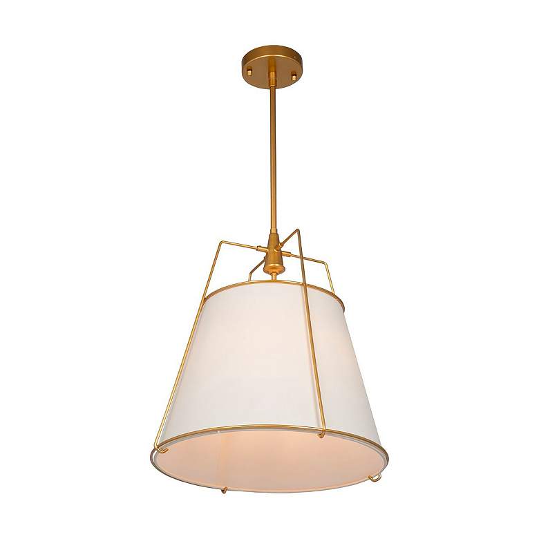 Image 4 Pullman 17" Wide 3-Light Brass Pendant With Cream Linen Shade more views