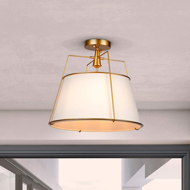 Image 1 Pullman 17" Wide Brass Drum Ceiling Light