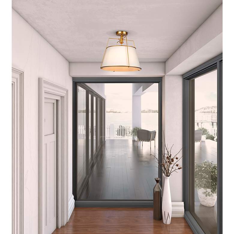 Image 6 Pullman 17" Wide Brass Drum Ceiling Light more views