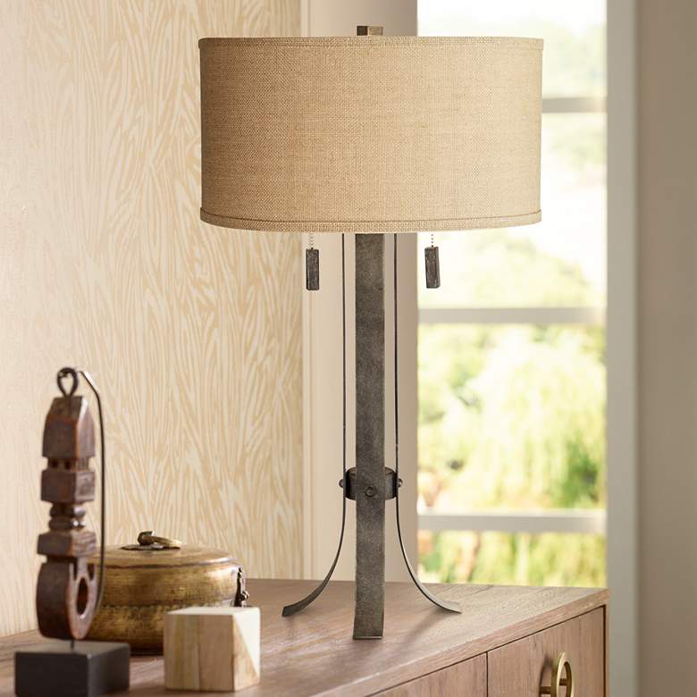 Pullman 32 inch High Two-Light Wrought Iron Table Lamp