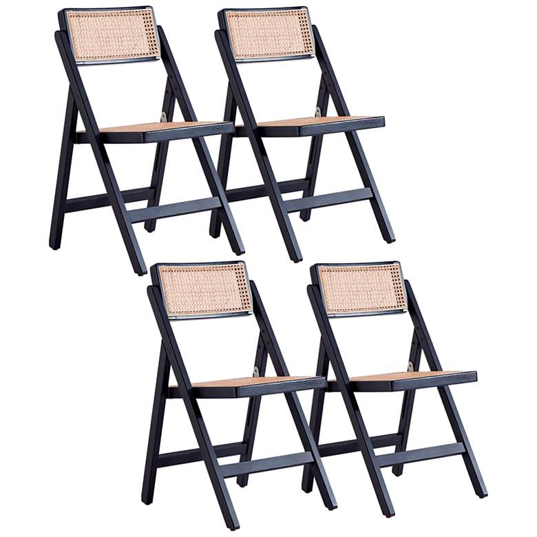 Image 1 Pullman Black Wood and Cane Folding Dining Chairs Set of 4