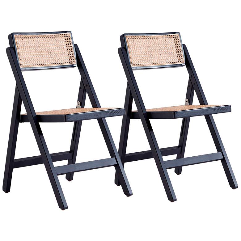 Image 2 Pullman Black Wood Cane Folding Dining Chairs Set of 2