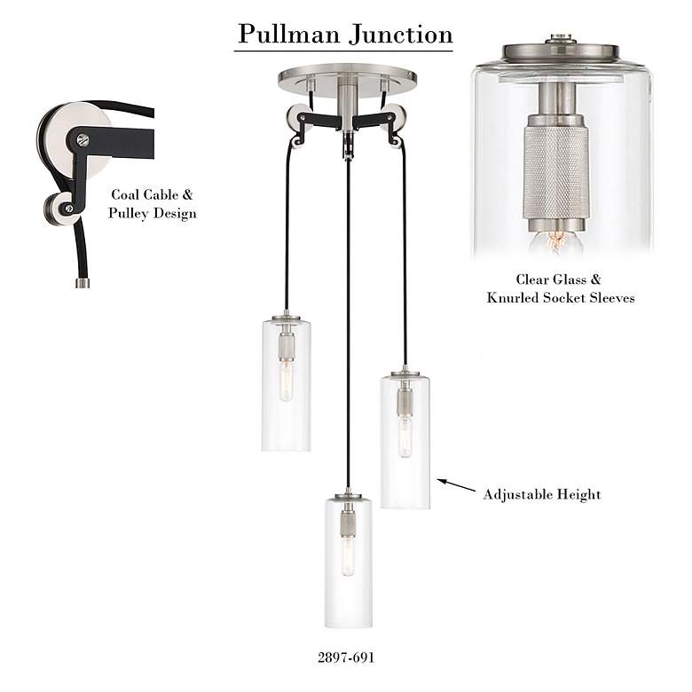 Image 5 Pullman Junction 12 1/4"W Brushed Nickel Multi-Light Pendant more views