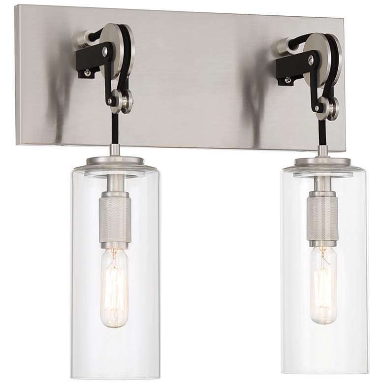 Image 1 Pullman Junction 12 3/4"H Brushed Nickel 2-Light Wall Sconce