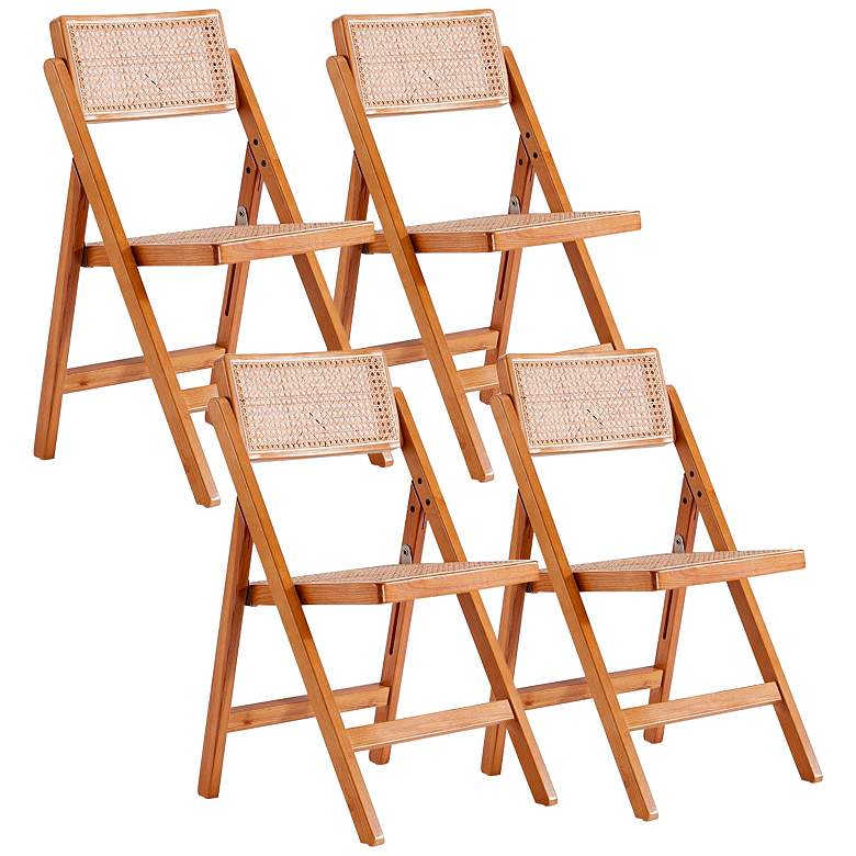 Image 1 Pullman Nature Wood and Cane Folding Dining Chairs Set of 4