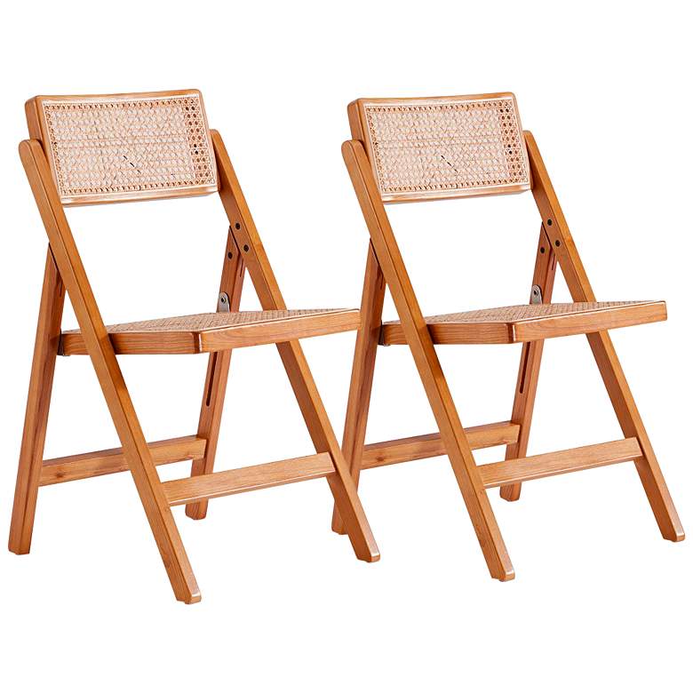 Image 2 Pullman Nature Wood Cane Folding Dining Chairs Set of 2