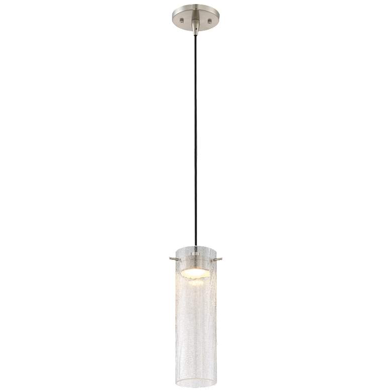 Image 1 Pulse; LED Mini Pendant with Clear Crackle Glass; Brushed Nickel Finish