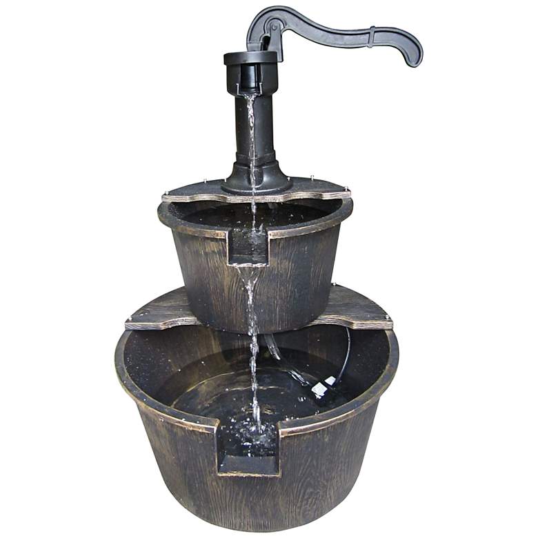 Image 1 Pump and Barrels 27" High 2-Tier Bronze Fountain