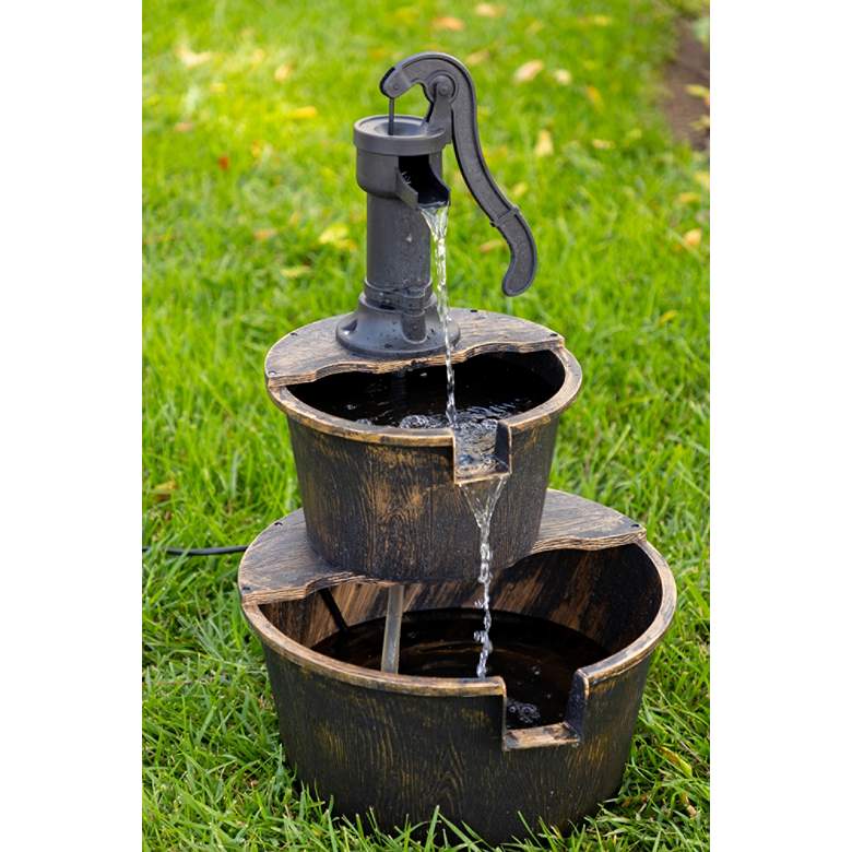 Image 2 Pump and Barrels 27 inch High 2-Tier Bronze Fountain more views