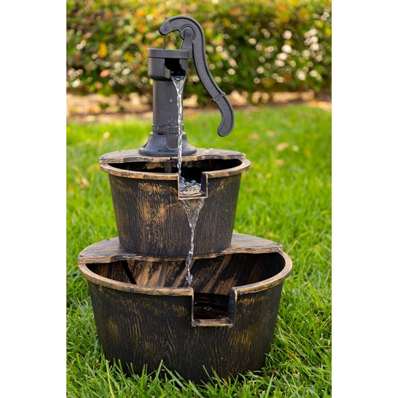 Image 3 Pump and Barrels 27" High 2-Tier Bronze Fountain more views