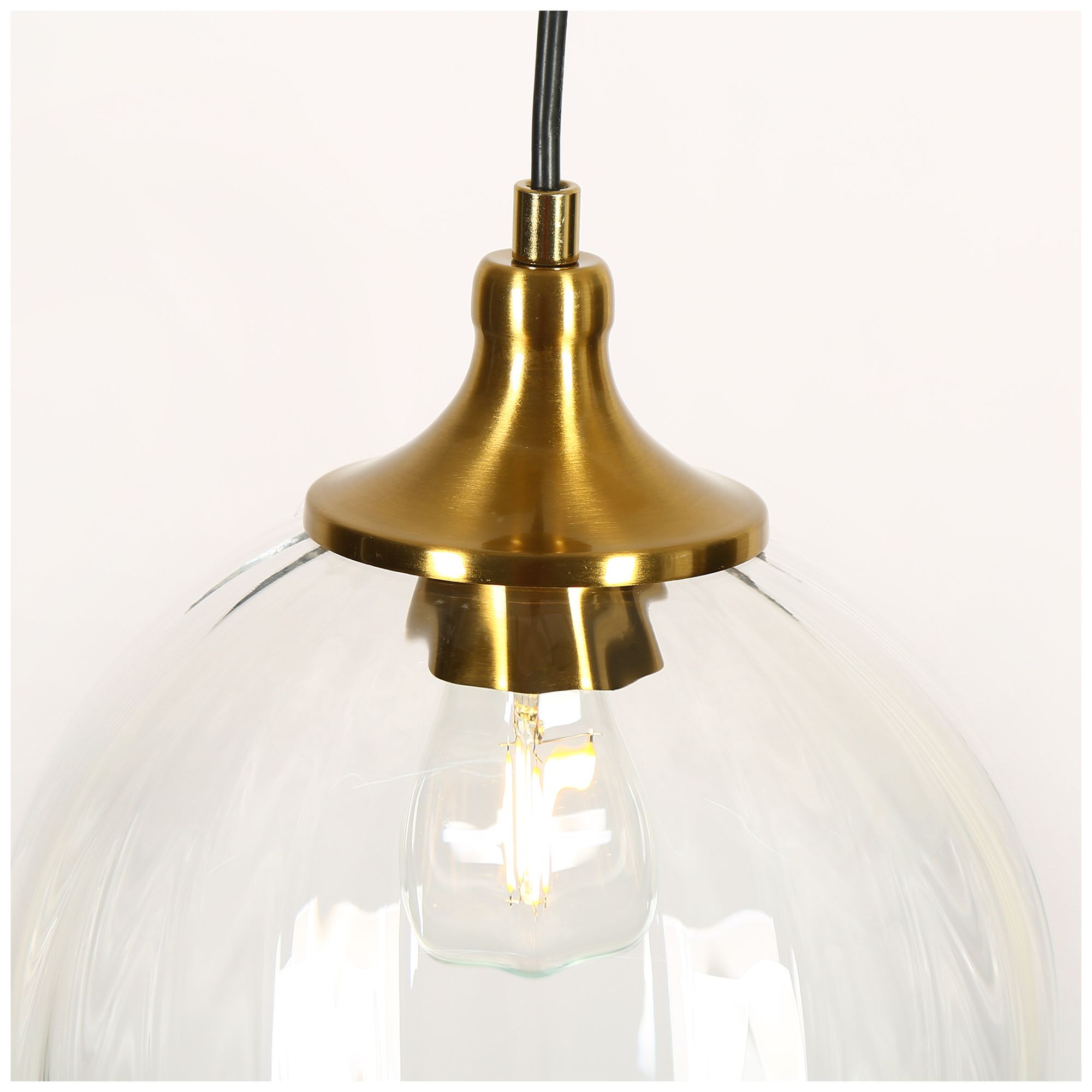 Thumbnail3 of Pumpflute Modern Brass 13.8" 3-Light Fluted Glass Globe Cluster Chandelier more views