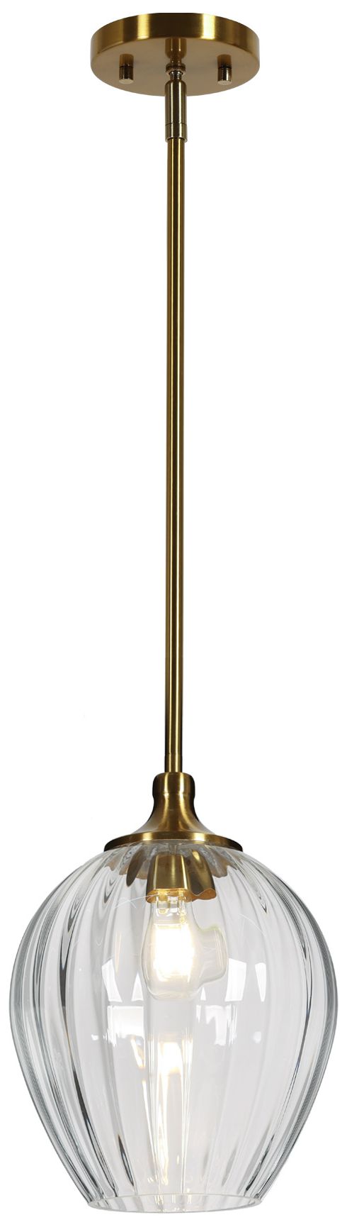 Pumpflute Modern Brass 9" 1-Light Kitchen Island Pendant Light Fluted Glass