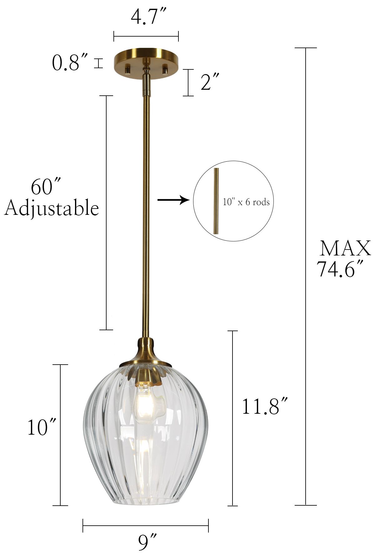 Image 2 Pumpflute Modern Brass 9" 1-Light Kitchen Island Pendant Light Fluted Glass more views