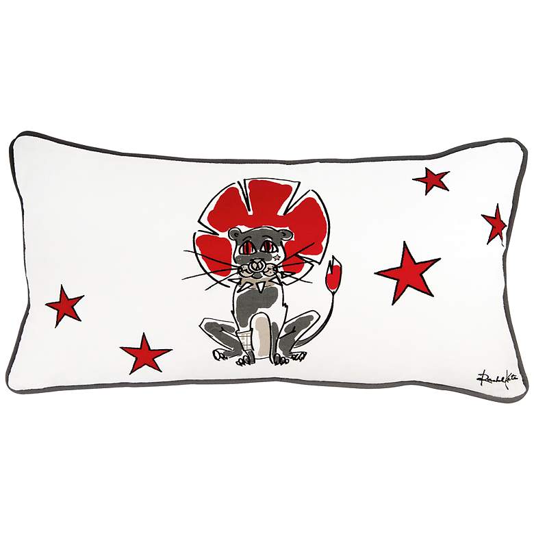 Image 1 Punk Rock Lion Gray and Red 21 inch x 11 inch Decorative Pillow