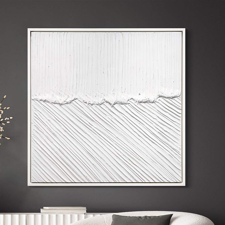Image 1 Pure Serenity Heavily Textured Hand Painted White Framed Canvas Wall Art