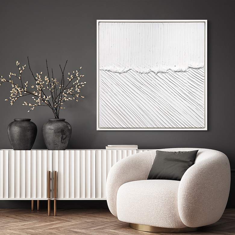 Image 5 Pure Serenity Heavily Textured Hand Painted White Framed Canvas Wall Art more views