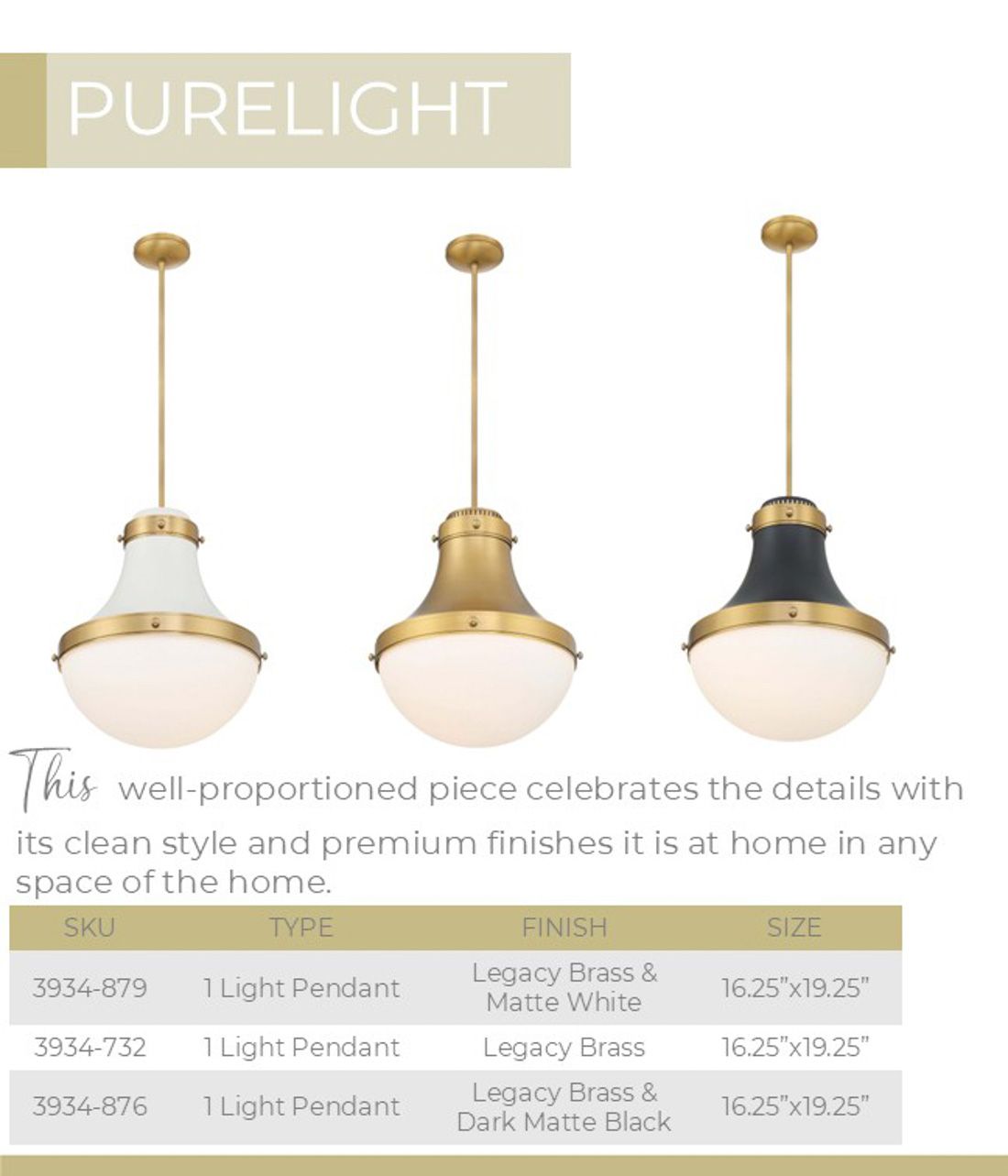 Purelight 16 1/4" Wide Legacy Brass Pendant Light