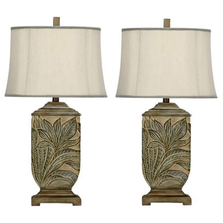 Image 1 Purisima Silver and Green Embossed Leaf Table Lamps Set of 2