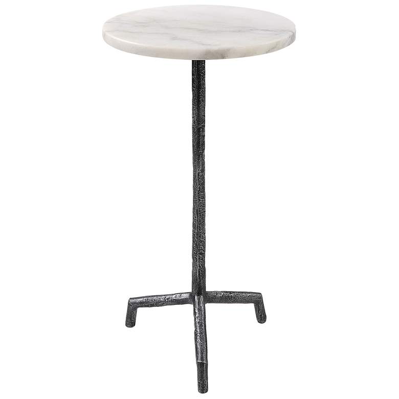 Image 1 Puritan 12 inchW Aged Black Iron White Marble Round Drink Table