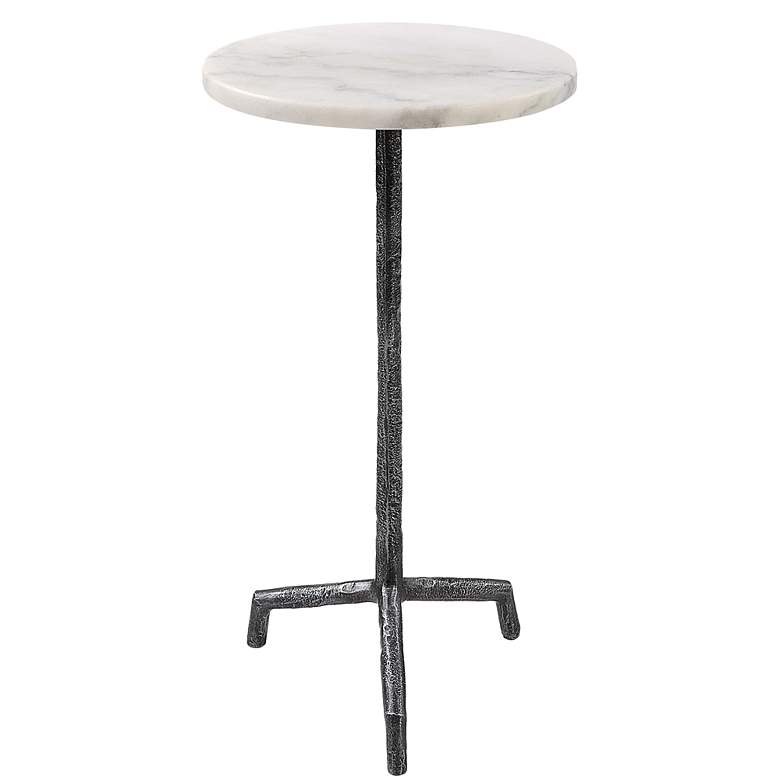 Image 2 Puritan 12"W Aged Black Iron White Marble Round Drink Table