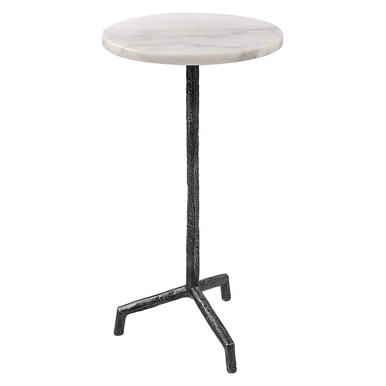 Image 3 Puritan 12"W Aged Black Iron White Marble Round Drink Table more views