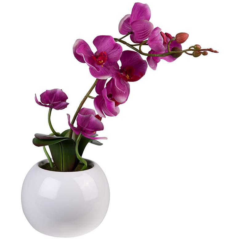 Image 1 Purple 21 3/4 inch High Orchid in White Glass Vase