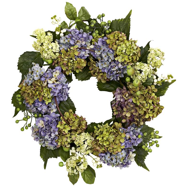 Image 1 Purple and Green Hydrangea 22" Round Faux Flower Wreath