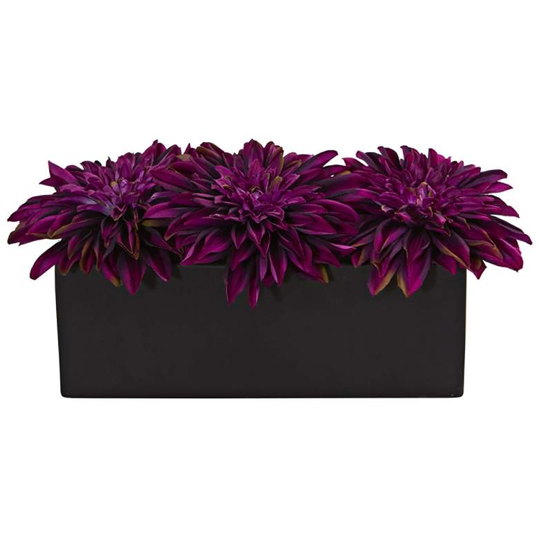 Image 1 Purple Dahlia 15" Wide Faux Flowers in Black Planter