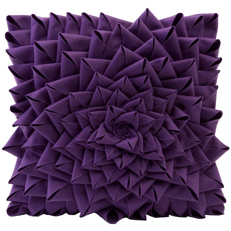 Image 1 Purple Fontella 16 inch Square Hand Sewn Felt Rose Pillow