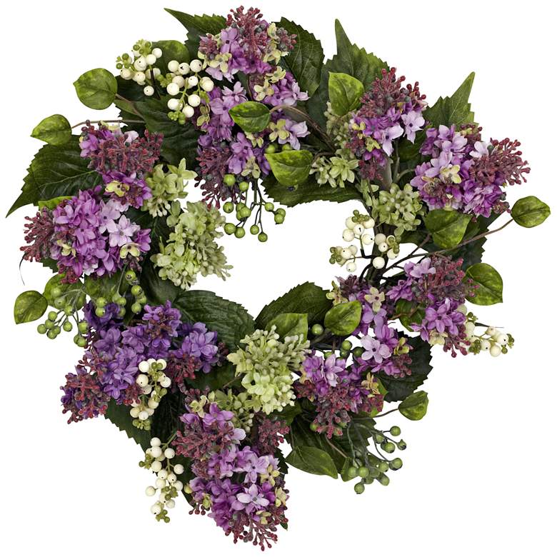 Image 1 Purple Hanel Lilac 20" Round Faux Flower Wreath Wall Decor