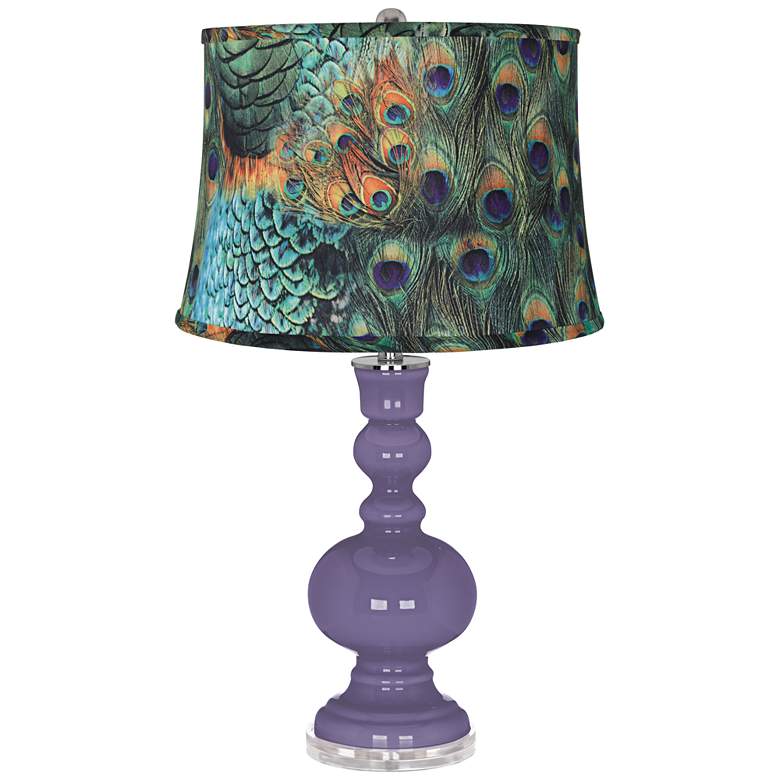 Image 1 Purple Haze Peacock Print Shade Apothecary Table Lamp