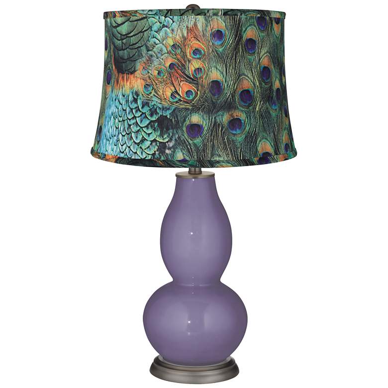 Image 1 Purple Haze Peacock Print Shade Double Gourd Table Lamp