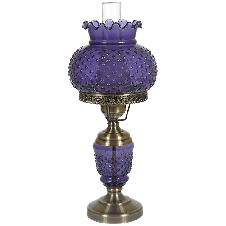 Image 1 Purple Hobnail Glass 23 inch High Hurricane Table Lamp