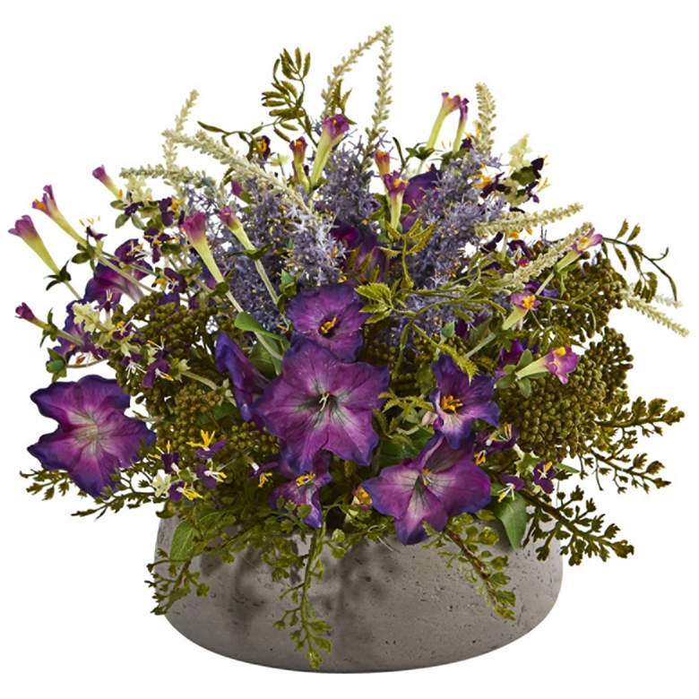 Image 1 Purple Morning Glory 16 inch Wide Faux Flowers in Stone Planter