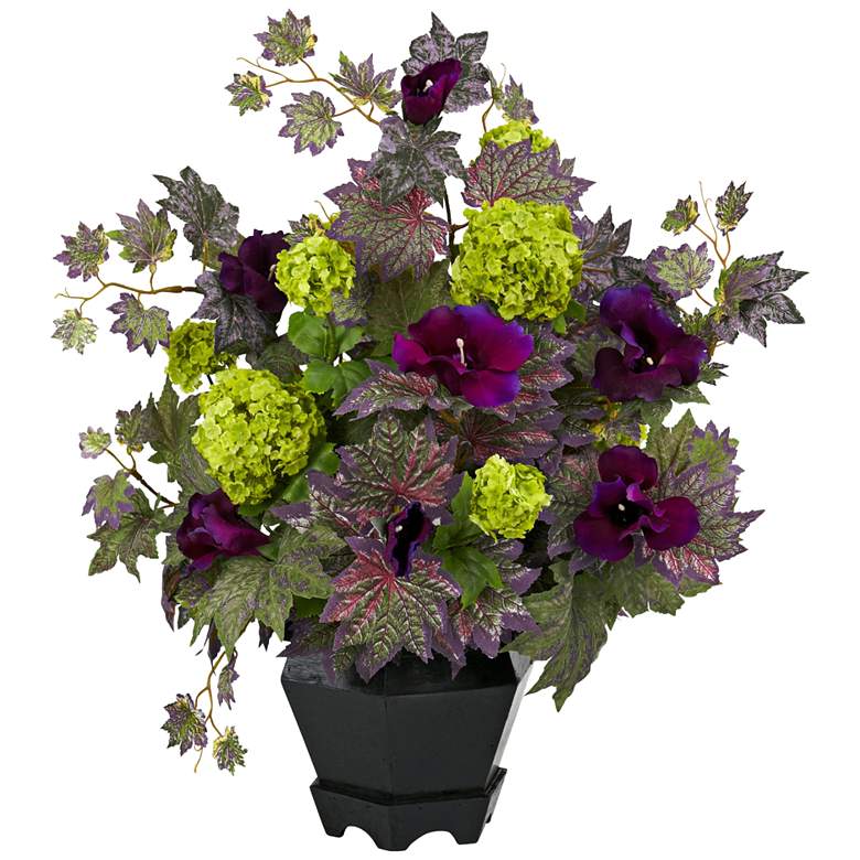 Image 1 Purple Morning Glory and Hydrangea 23 inchW Potted Faux Flowers