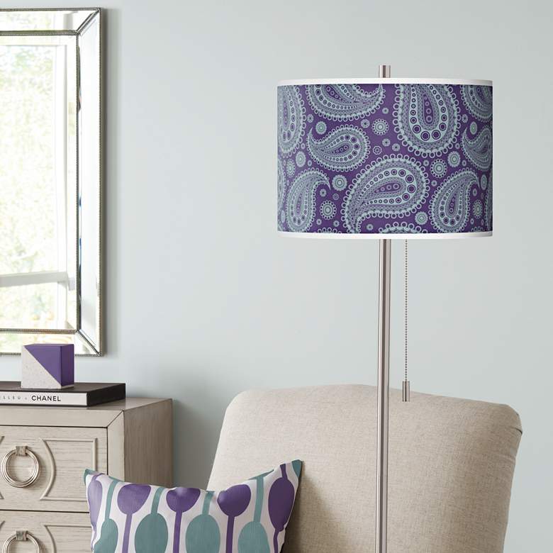 Image 1 Purple Paisley Linen Brushed Nickel Floor Lamp