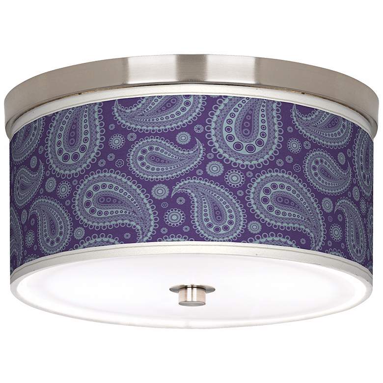 Image 1 Purple Paisley Linen Giclee 10 1/4 inch Wide Ceiling Light