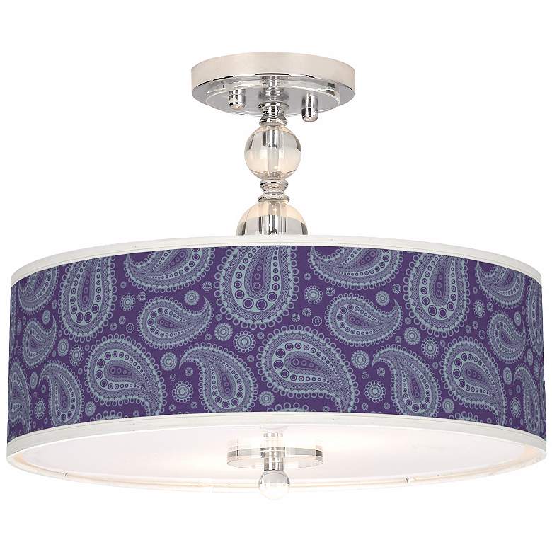 Image 1 Purple Paisley Linen Giclee 16 inch Semi-Flush Ceiling Light