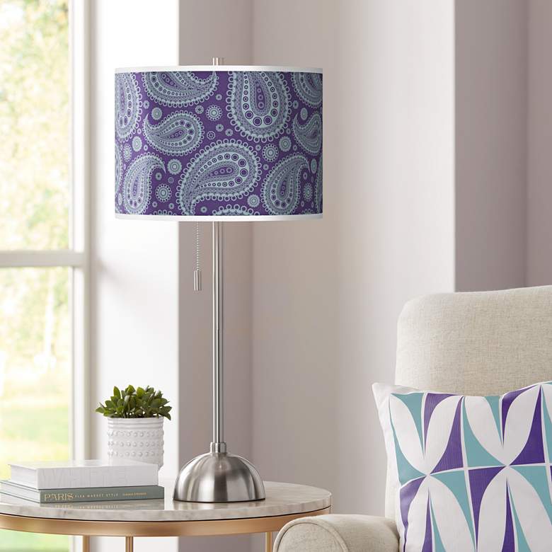 Image 1 Purple Paisley Linen Giclee Contemporary Table Lamp