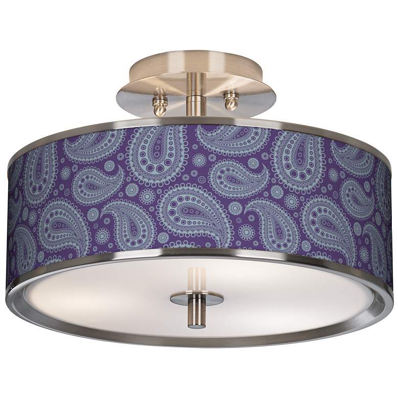 Image 1 Purple Paisley Linen Giclee Glow 14 inch Wide Ceiling Light