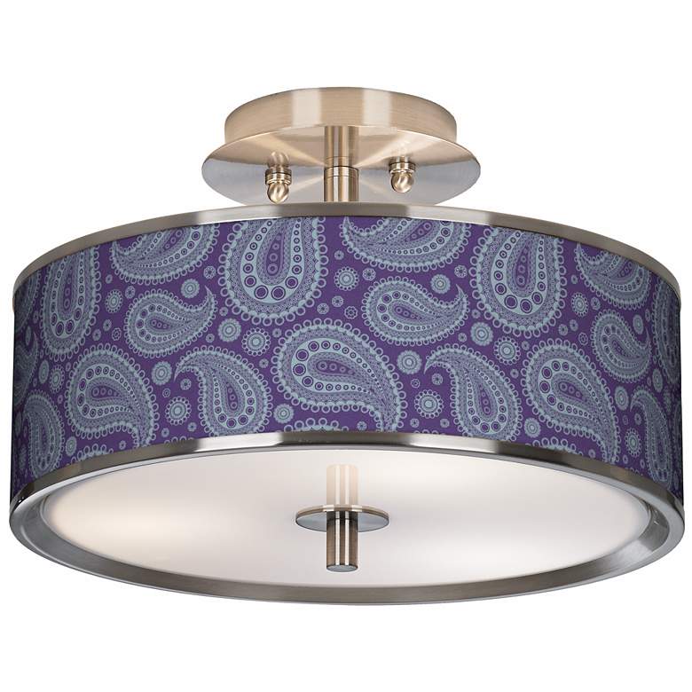 Image 1 Purple Paisley Linen Giclee Glow 14" Wide Ceiling Light