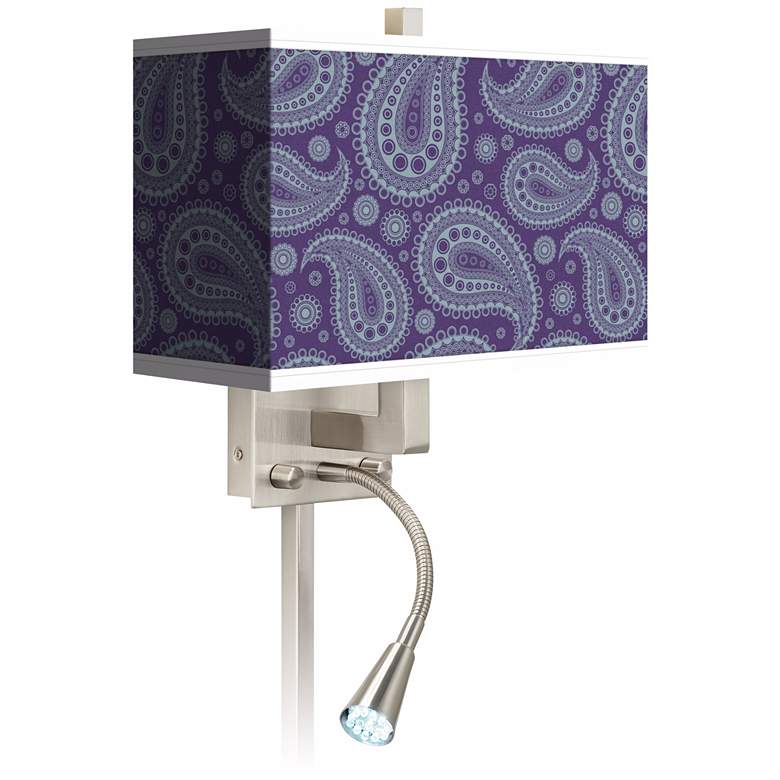 Image 1 Purple Paisley Linen Giclee LED Reading Light Plug-In Sconce