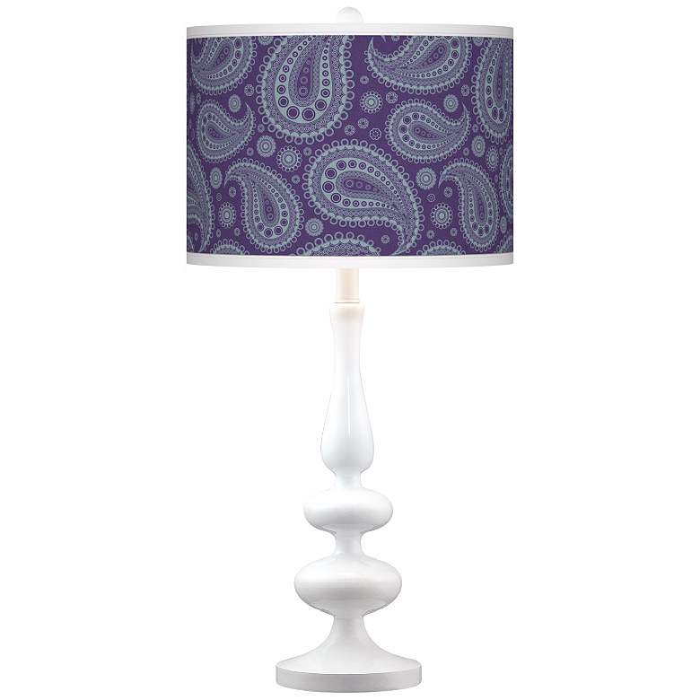 Image 1 Purple Paisley Linen Giclee Paley White Table Lamp