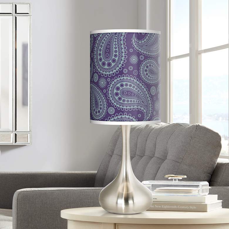 Image 1 Purple Paisley Linen Giclee Shade Droplet Table Lamp