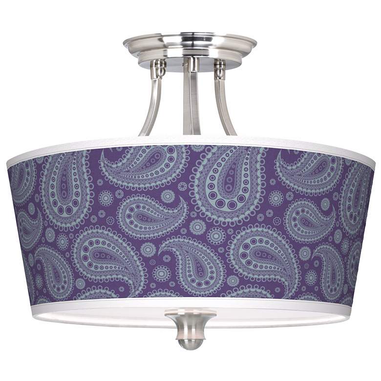 Image 1 Purple Paisley Linen Tapered Drum Giclee Ceiling Light
