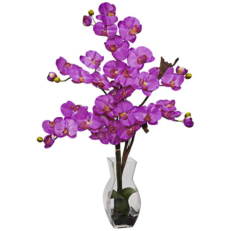 Image 1 Purple Phalaenopsis Orchid 31"H Faux Flowers in Glass Vase