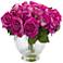 Purple Rose 10" Wide Faux Flowers in Round Glass Vase