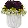Purple Rose and Hydrangea 8"H Faux Flowers in Marble Vase